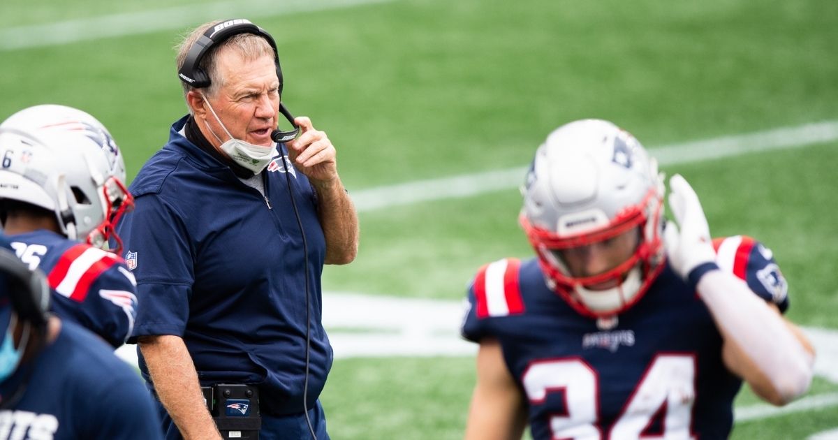 New England Patriots coach Bill Bellichick on the sidelines of the team's Sept. 27 game in Roxborough, Massachusetts.