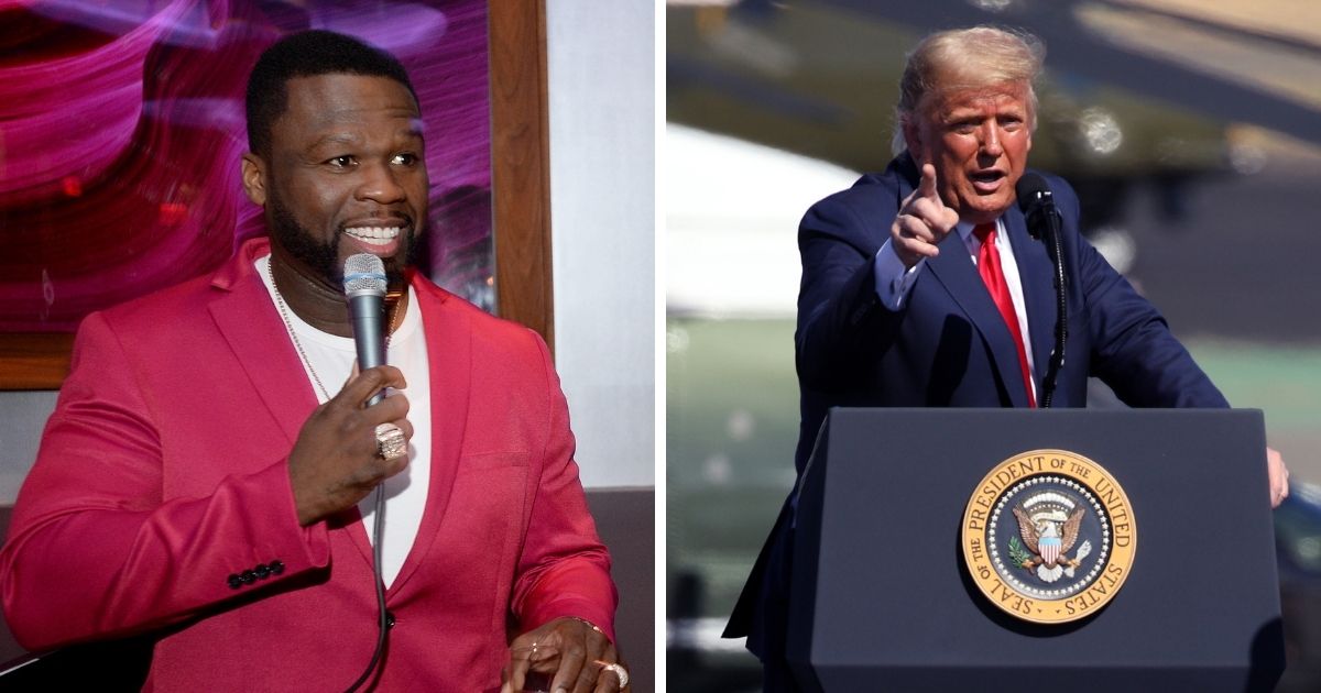 Rap star 50 Cent, left; and President Donald Trump, right.