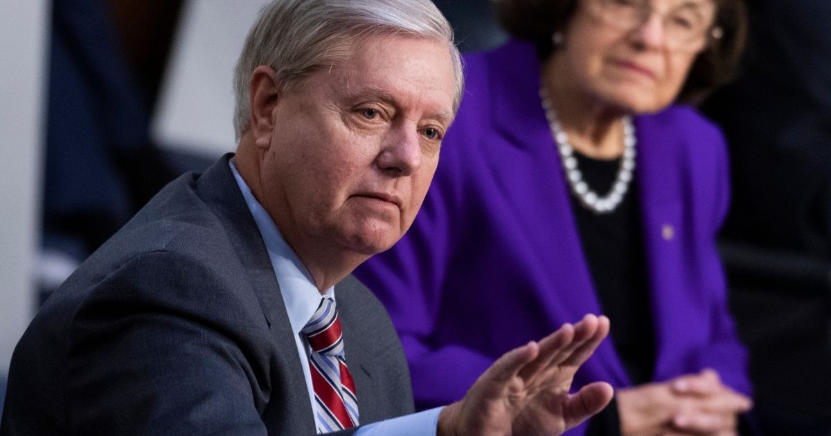 Sen. Lindsey Graham gestures while speaking last week at a hearing on the confirmation of Judge Amy Coney Barrett to the Supreme Court.