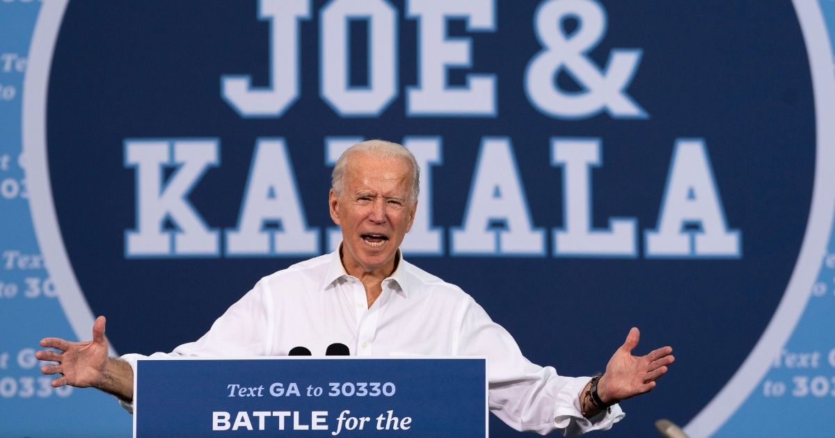 Democratic presidential nominee Joe Biden speaks during a campaign rally Tuesday at the Cellairis Ampitheatre in Atlanta.