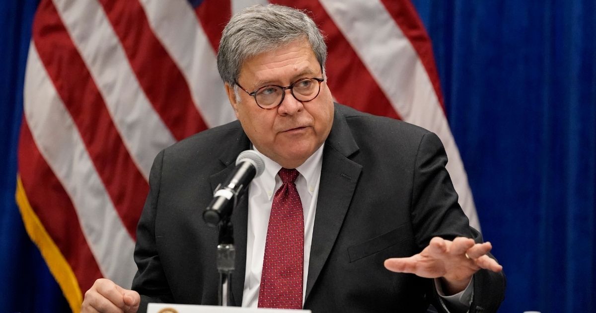 Attorney General William Barr speaks during a roundtable discussion on Operation Legend, a federal program to help cities combat violent crime, on Thursday in St. Louis.