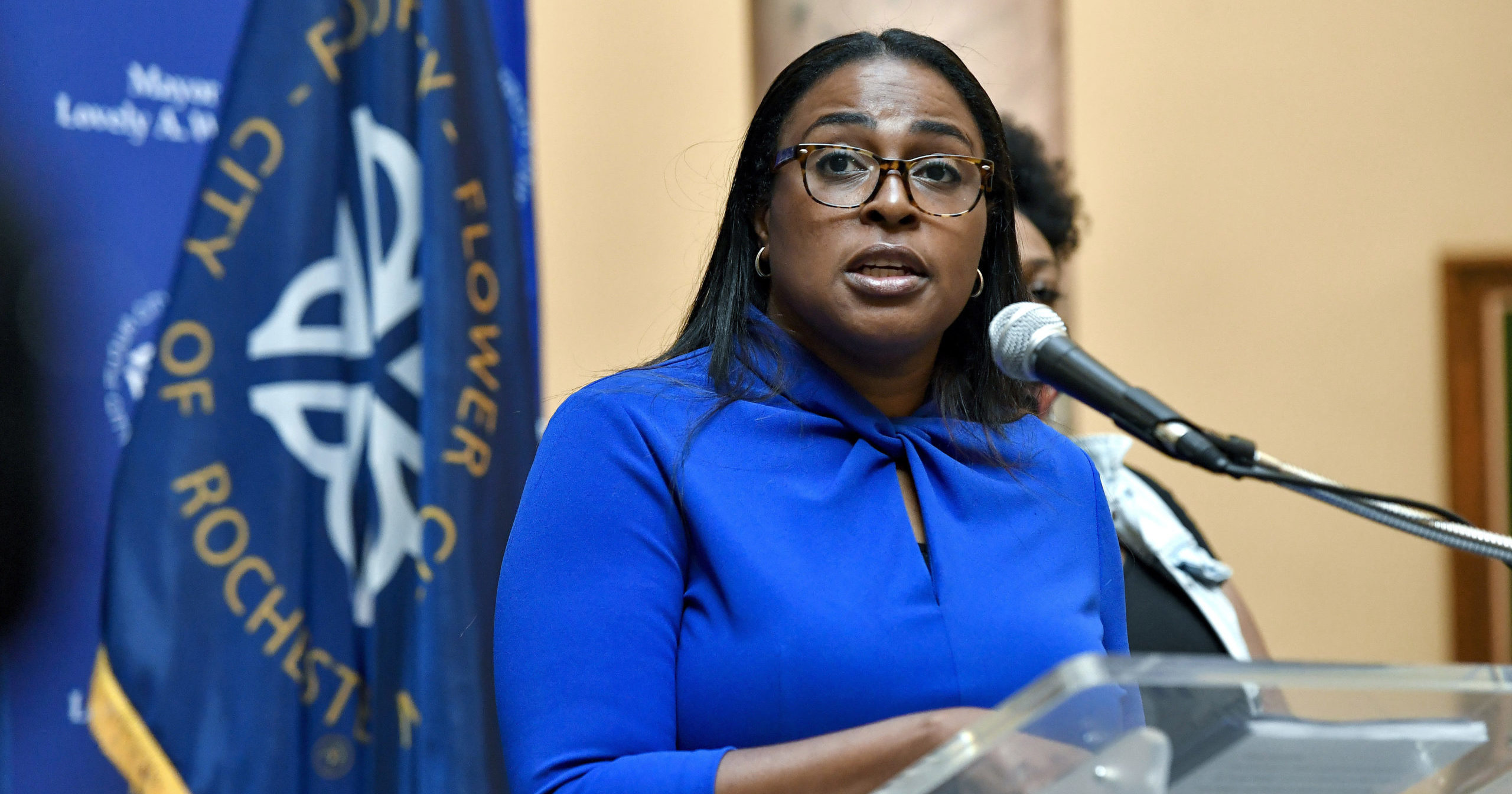 In this Sept. 3, 2020, file photo, Rochester Mayor Lovely Warren speaks during a news conference in Rochester, New York. Warren was indicted on Oct. 2 on charges she broke campaign finance rules and committed fraud during her reelection campaign three years ago.