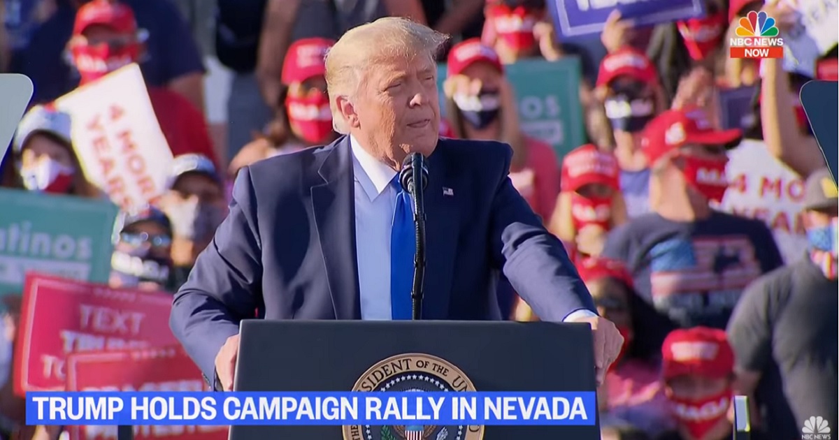 President Donald Trump addresses a rally Sunday in Carson City, Nevada.