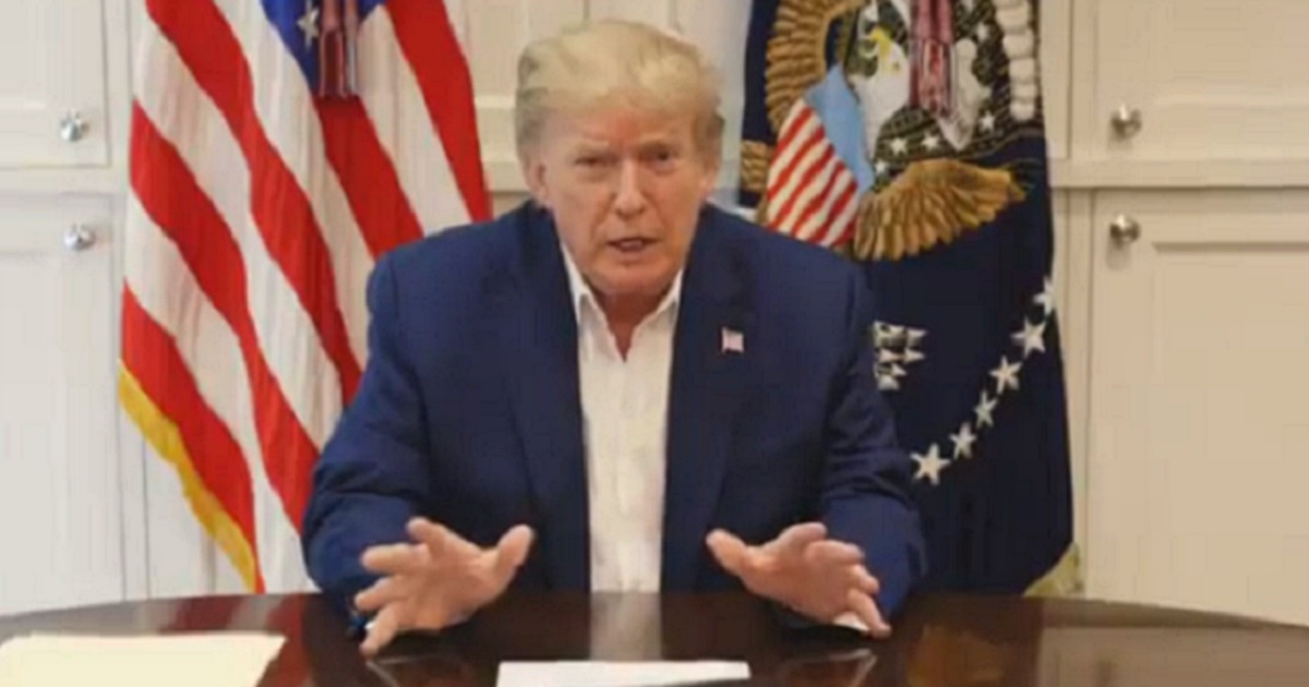 President Donald Trump addresses the nation in a video posted on Twitter Saturday.