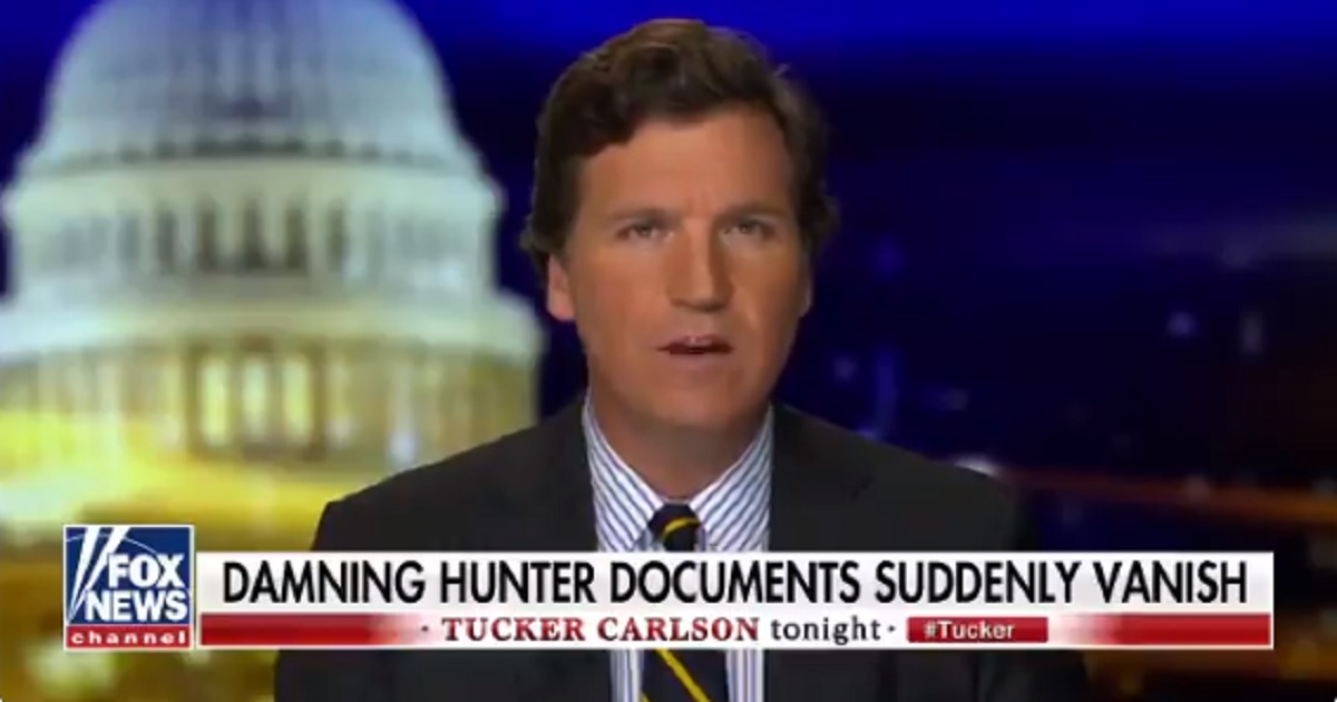 Fox News' Tucker Carlson informs viewers about documents that were taken from a package that he said were "damning" to the Joe Biden campaign.