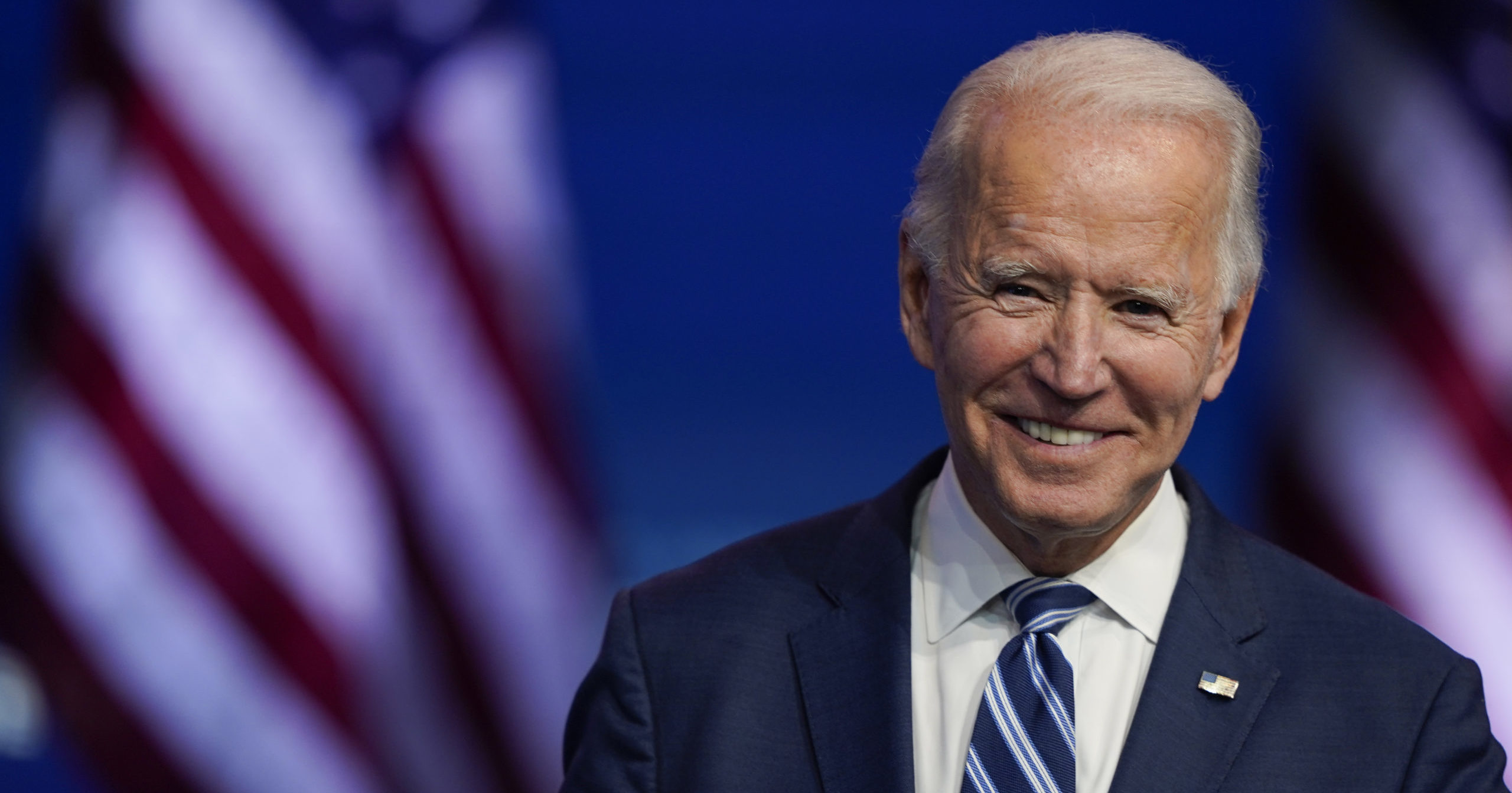 In this Nov. 10, 2020, file photo, Joe Biden smiles as he speaks at The Queen theater in Wilmington, Delaware.
