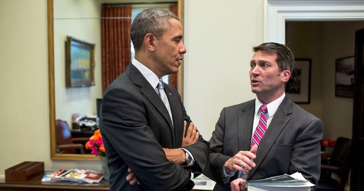 Then-President Barack Obama, left, speaks with then-White House physician Ronny Jackson in 2014.
