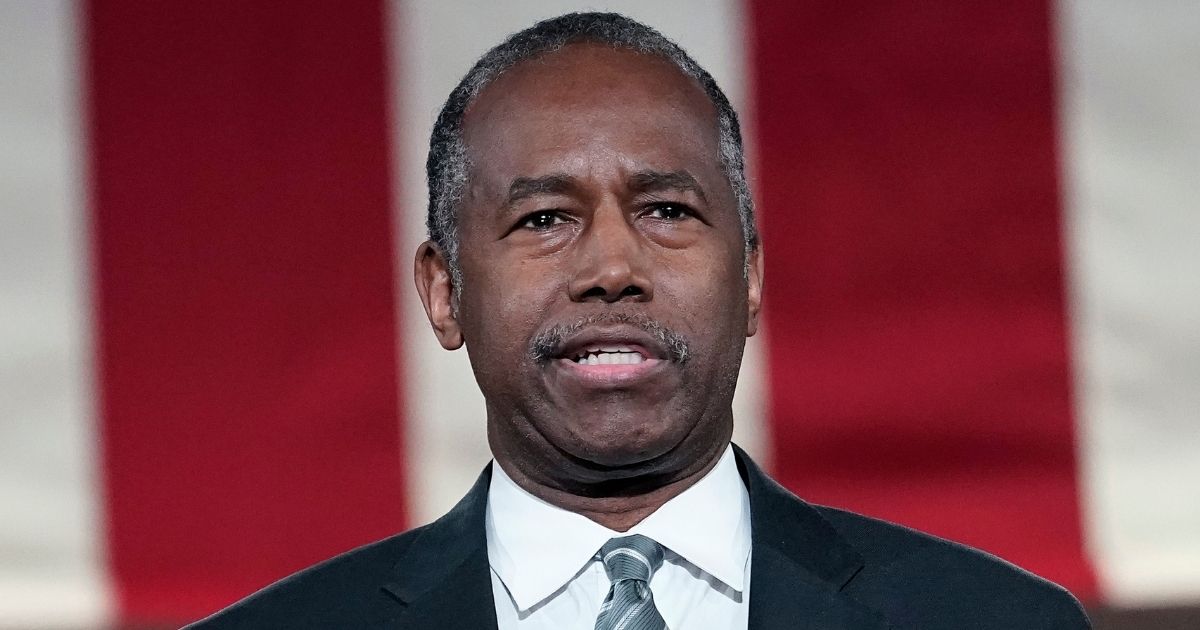 Housing and Urban Development Secretary Ben Carson addresses the virtual Republican National Convention at the Andrew W. Mellon Auditorium in Washington on Aug. 27.