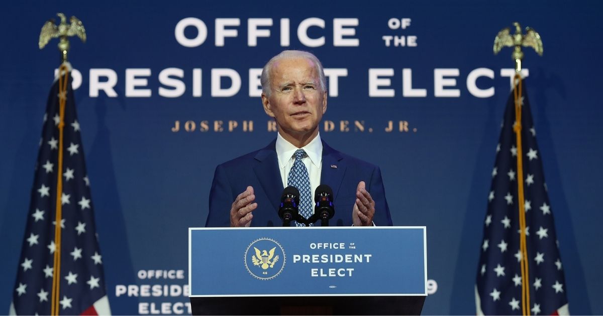 Democratic presidential candidate Joe Biden speaks to the media at the Queen Theater in Wilmington, Delaware, on Monday.