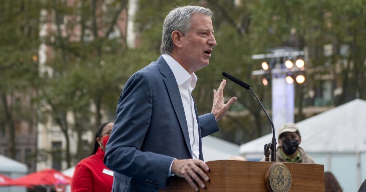 Mayor of New York City Bill de Blasio speaks at the opening of the Bank of America 'Winter Village' at Bryant Park on Nov. 5 in New York City.
