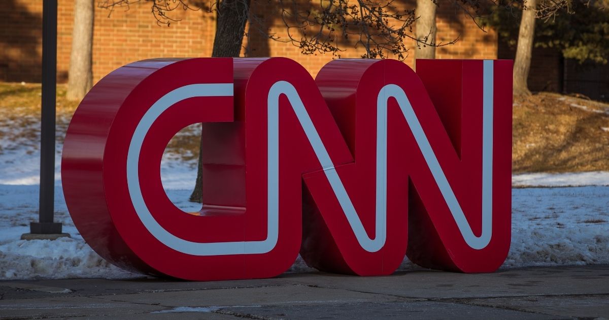 A CNN sign is pictured outside Drake University in Des Moines, Iowa.