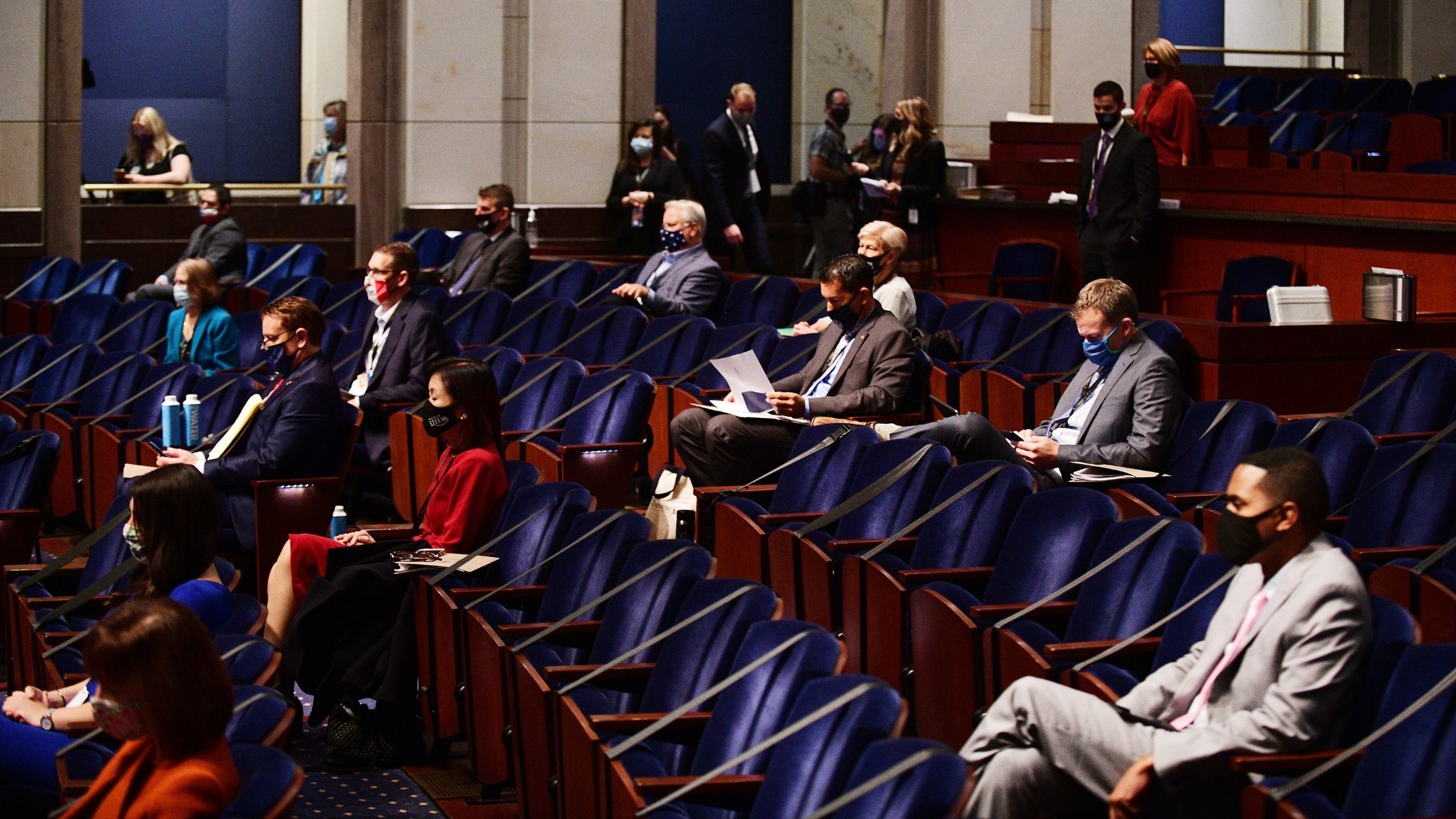 Newly elected members of the U.S. Congress participate in an orientation on Capitol Hill on November 13, 2020 in Washington, D.C.