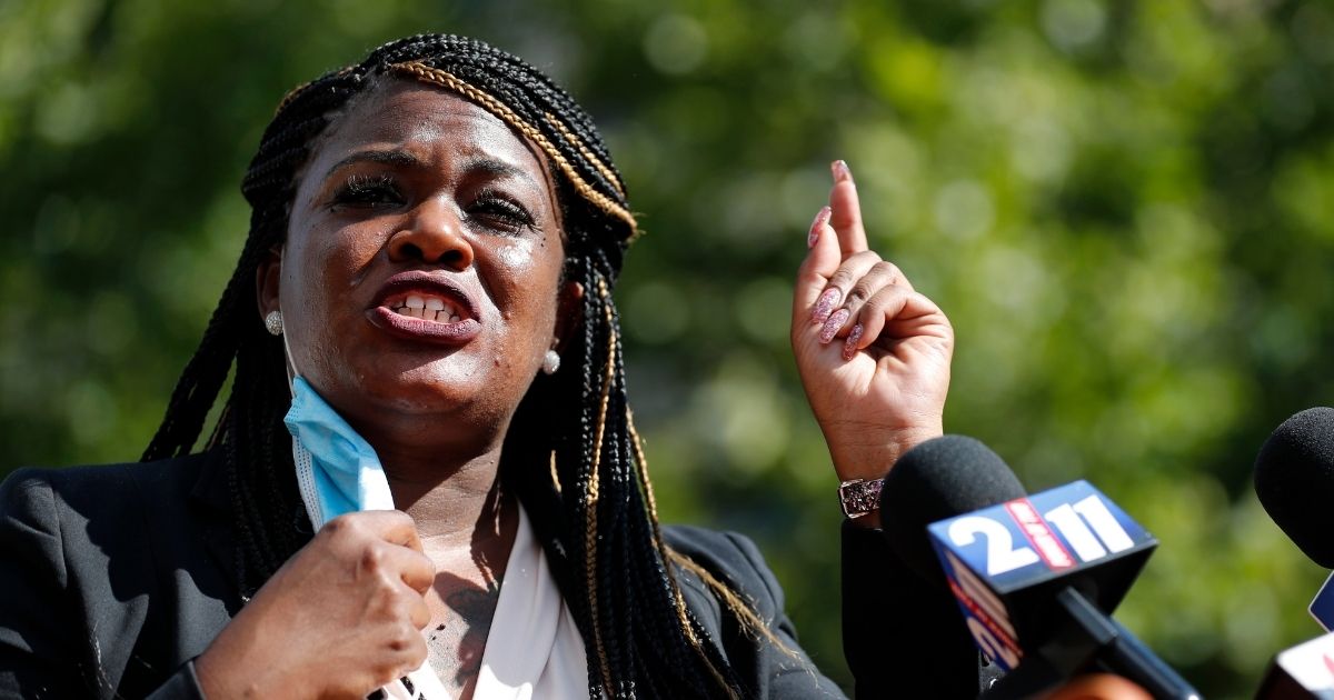 In this Aug. 5, 2020, file photo, activist and congressional candidate Cori Bush speaks during a news conference Aug. 5, 2020, in St. Louis.