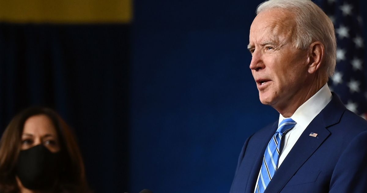 Democratic Presidential candidate Joe Biden, flanked by US Democratic vice presidential nominee and Senator from California, Kamala Harris