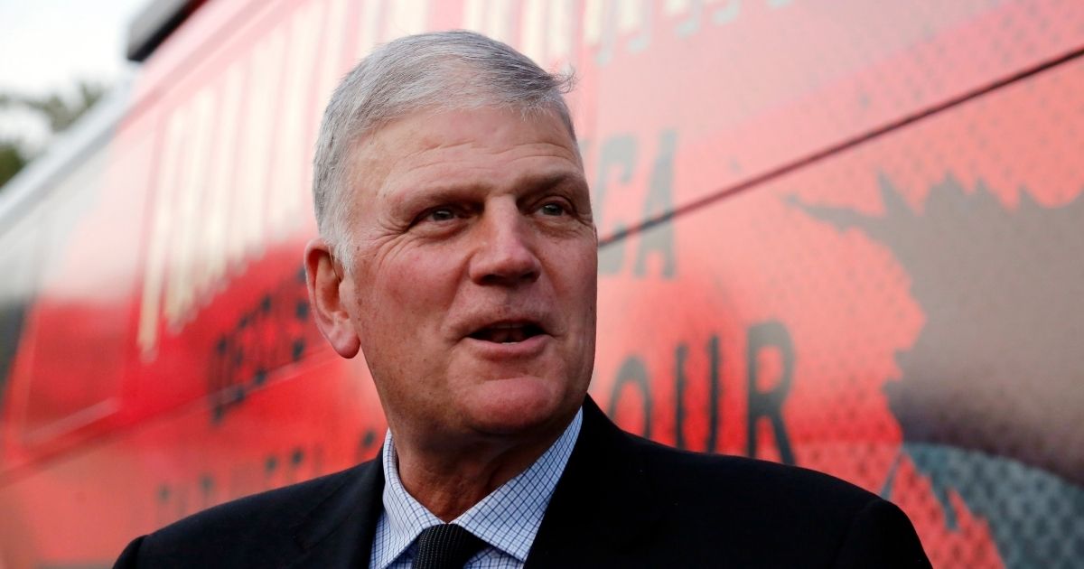 Rev. Franklin Graham talks to the media before he speaks at his Decision America event at the Pitt County Fairgrounds in Greenville, North Carolina, on Oct. 2, 2019.
