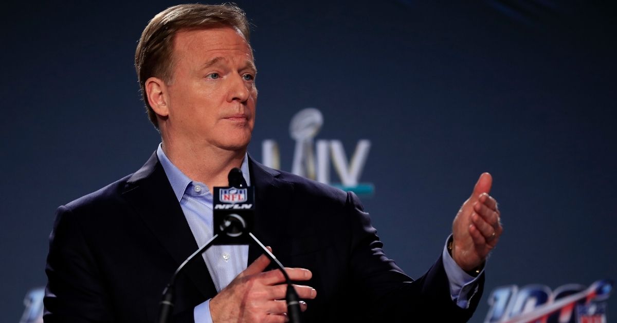 NFL Commissioner Roger Goodell speaks during a news conference prior to Super Bowl LIV in Miami on Jan. 29.
