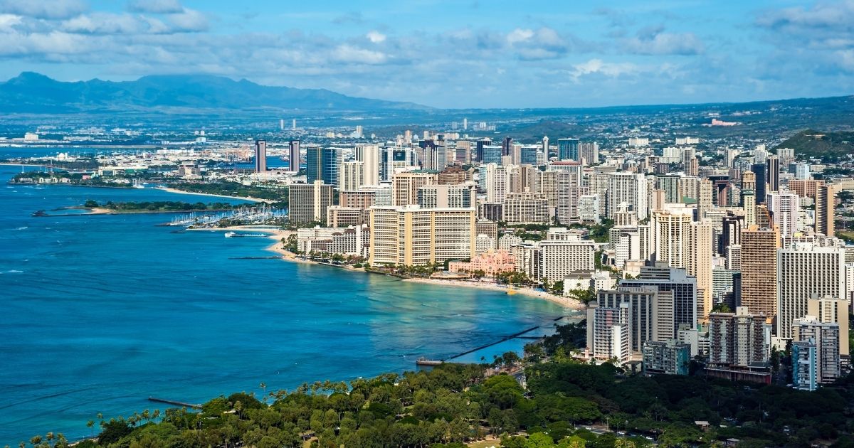 An aerial view of Waikiki Beach in Honolulu.