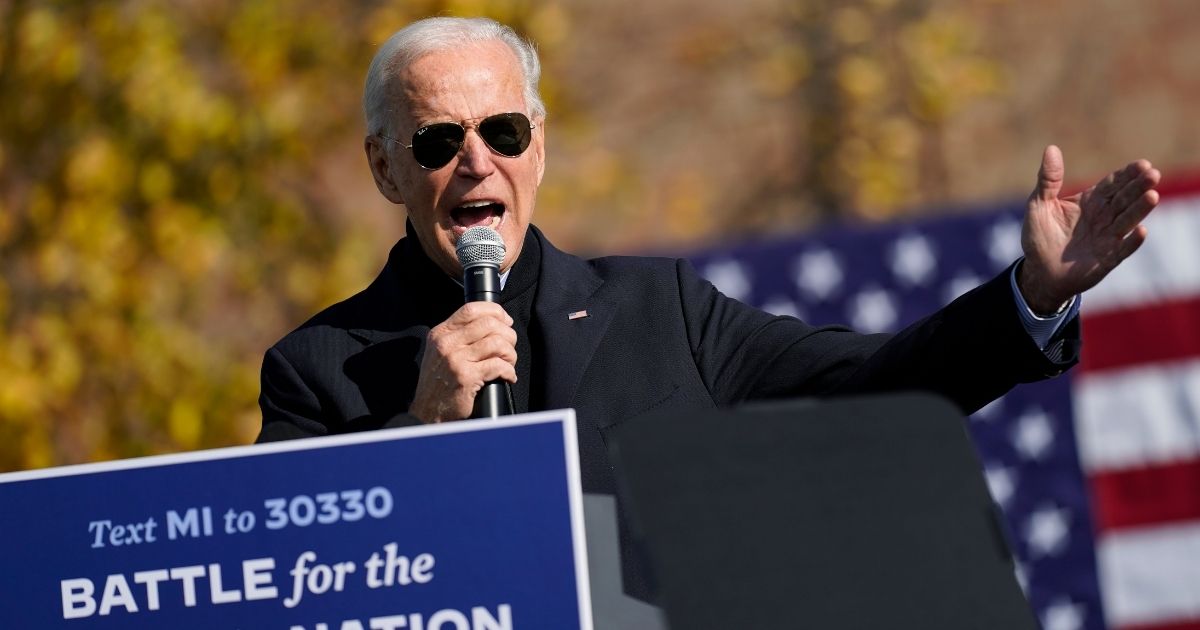 Democratic presidential nominee former Vice President Joe Biden speaks at a rally at Northwestern High School in Flint, Michigan, on Saturday.