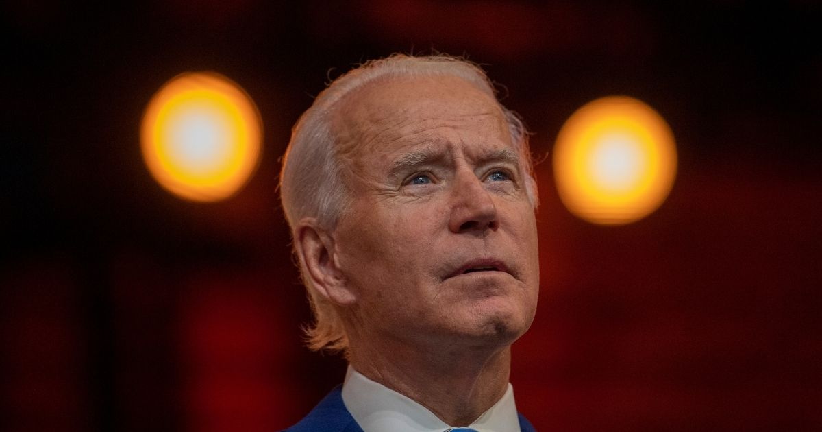 Presumptive president-elect Joe Biden delivers a Thanksgiving address at the Queen Theatre on Wednesday in Wilmington, Delaware.