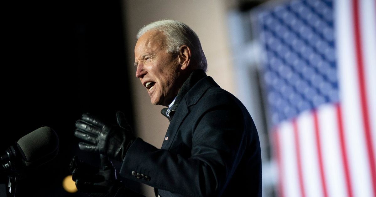 Democratic presidential nominee Joe Biden speaks during a drive-in campaign rally at Heinz Field in Pittsburgh on Monday.