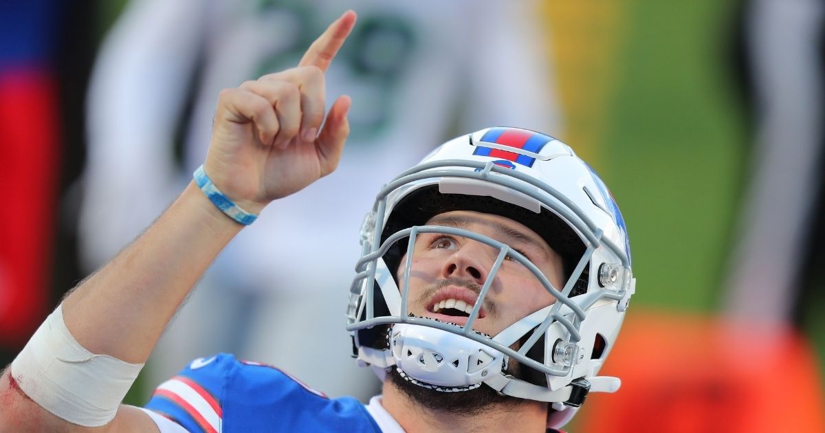 Josh Allen of the Buffalo Bills celebrates a touchdown during the second half against the Seattle Seahawks at Bills Stadium on Sunday in Orchard Park, New York.
