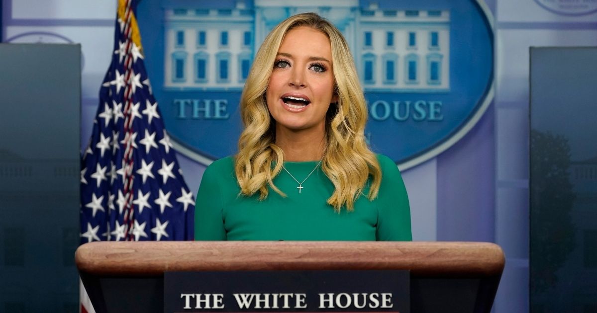 White House press secretary Kayleigh McEnany speaks during a briefing at the White House in Washington on Friday.