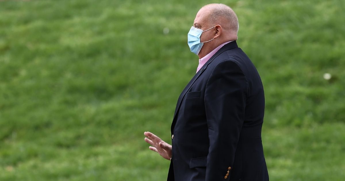 Maryland Governor Larry Hogan arrives for a news briefing about the ongoing novel coronavirus pandemic in front of the Maryland State House April 17 in Annapolis, Maryland.