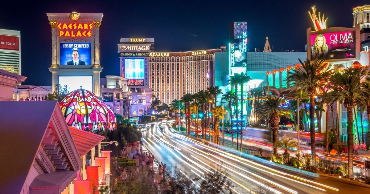 The above stock photo shows the city of Las Vegas lit up at night.