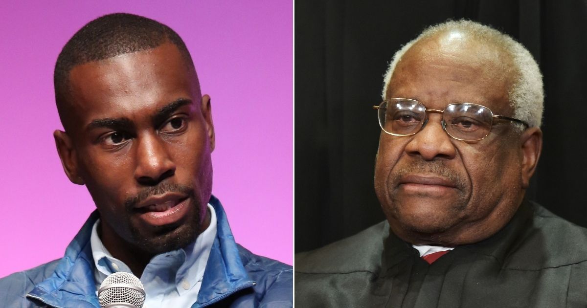 Black Lives Matter protester DeRay Mckesson, left, criticized Supreme Court Justice Clarence Thomas, right, over his vote in a case against Mckesson.