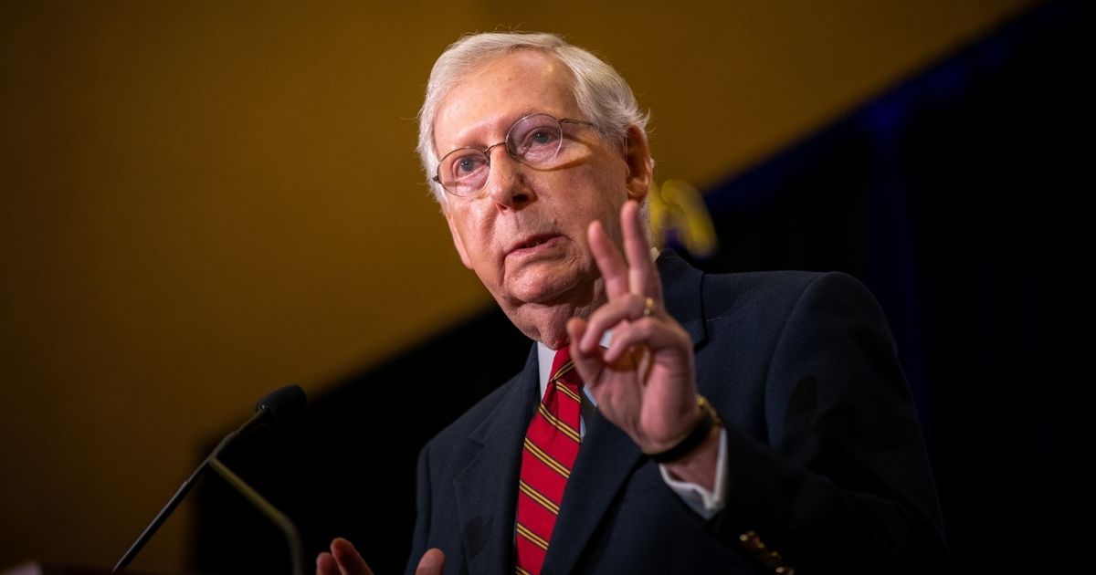 Senate Majority Leader Mitch McConnell gestures while giving election remarks at the Omni Louisville Hotel Wednesday in Louisville, Kentucky.