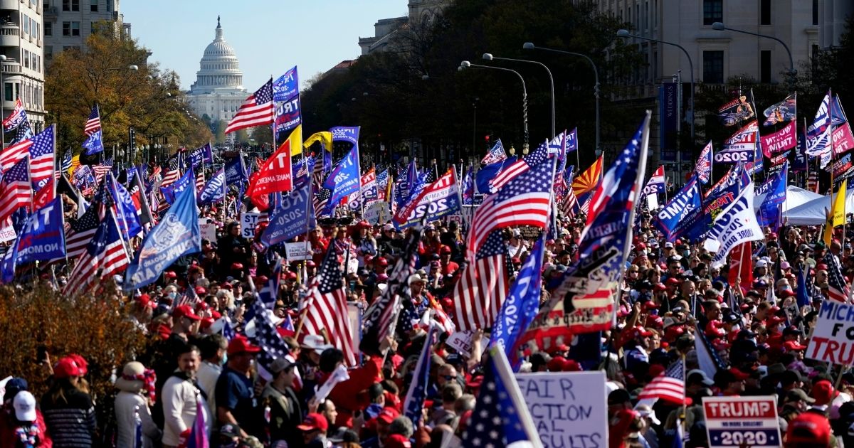 Supporters of President Donald Trump rally at Freedom Plaza in Washington, D.C., on Saturday.
