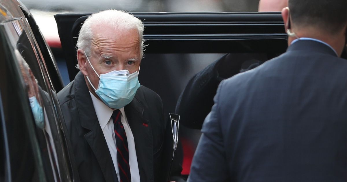 Joe Biden arrives at the Queen Theater to receive a briefing on national security on Wednesday in Wilmington, Delaware.
