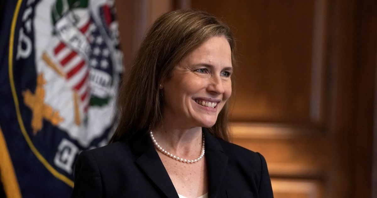 Now-Supreme Court Justice Amy Coney Barrett is pictured in an Oct. 21 file photo, a week before the Senate voted to confirm her on Oct. 26.