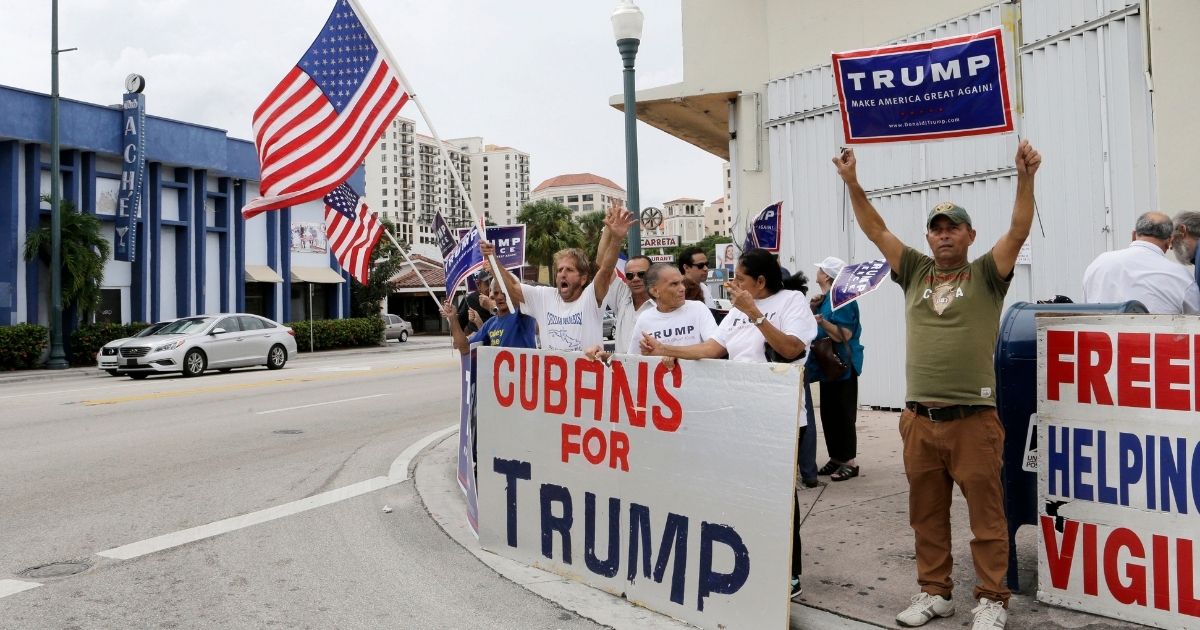 A file photo from 2016 shows Cubans in Miami demonstrating support for then-candidate Donald Trump's presidential campaign.