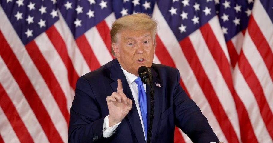 President Donald Trump addresses the media early in the morning of Nov. 4.