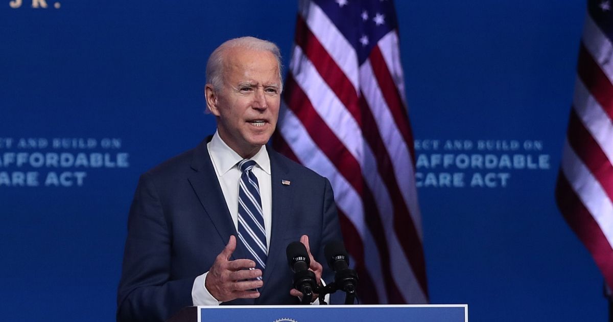 Presumptive President-elect Joe Biden addresses the media last week in Wimington, Delaware.