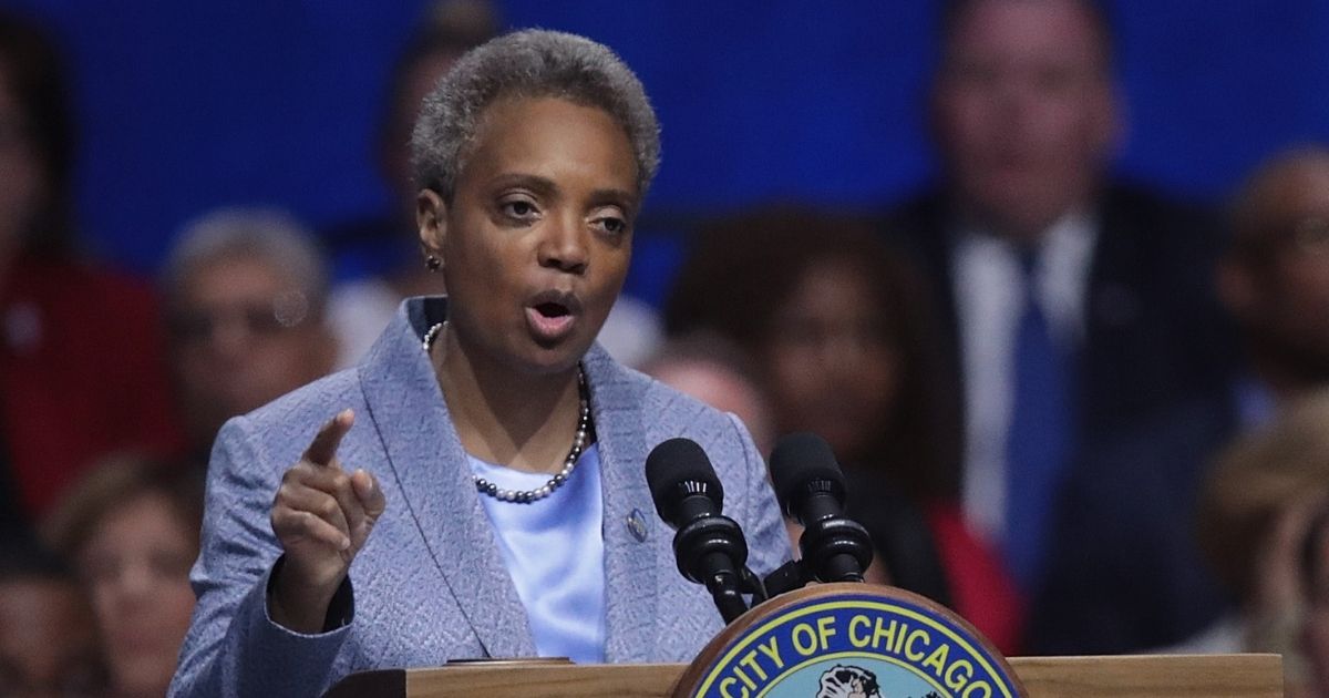 Chicago Mayor Lori Lightfoot is pictured in a file photo from her May 2019 inauguration.