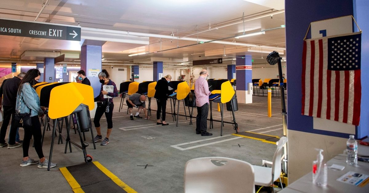 Hills (California) City Hall voting center -- set up in a parking garage -- on Oct. 28, 2020. Among the state's ballot measures, Californians rejected Proposition 16, which would have brought back various affirmative action policies.