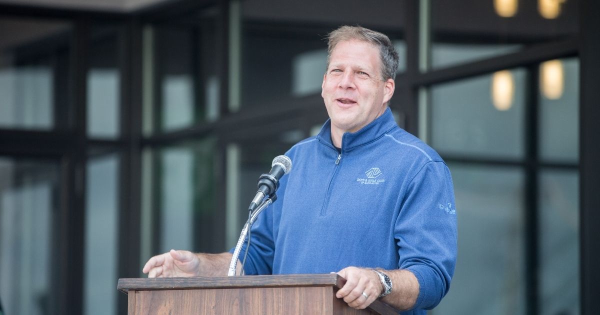New Hampshire Gov. Chris Sununu delivers remarks during the grand opening of DraftKings Sportsbook Manchester on Sept. 2, 2020, in Manchester, New Hampshire.