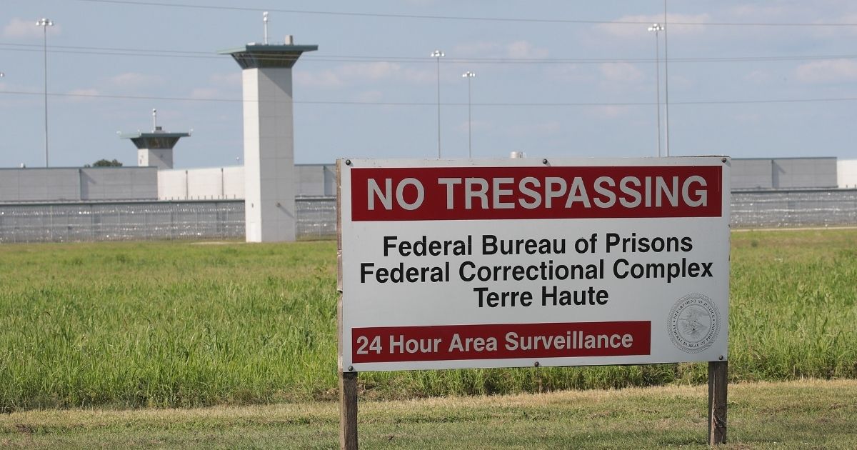 A sign stands outside the Federal Correctional Complex Terre Haute on July 25, 2019, in Terre Haute, Indiana.