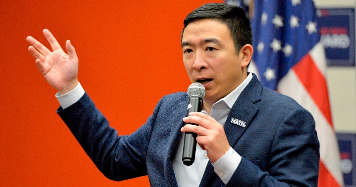 Andrew Yang campaigns for the Democratic presidential nomination at Lakes Region Community College in Laconia, New Hampshire, on Feb. 4.