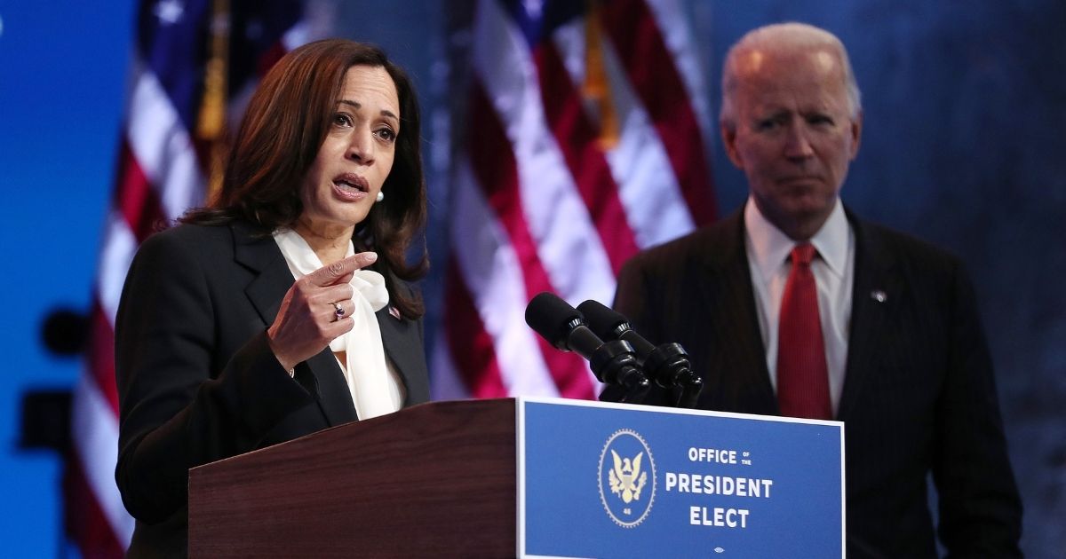 U.S. presumptive President-elect Joe Biden and presumptive Vice President-elect Kamala Harris hold a media conference after a virtual meeting with the National Governors Association's executive committee at the Queen Theater on Nov. 19 in Wilmington, Delaware.