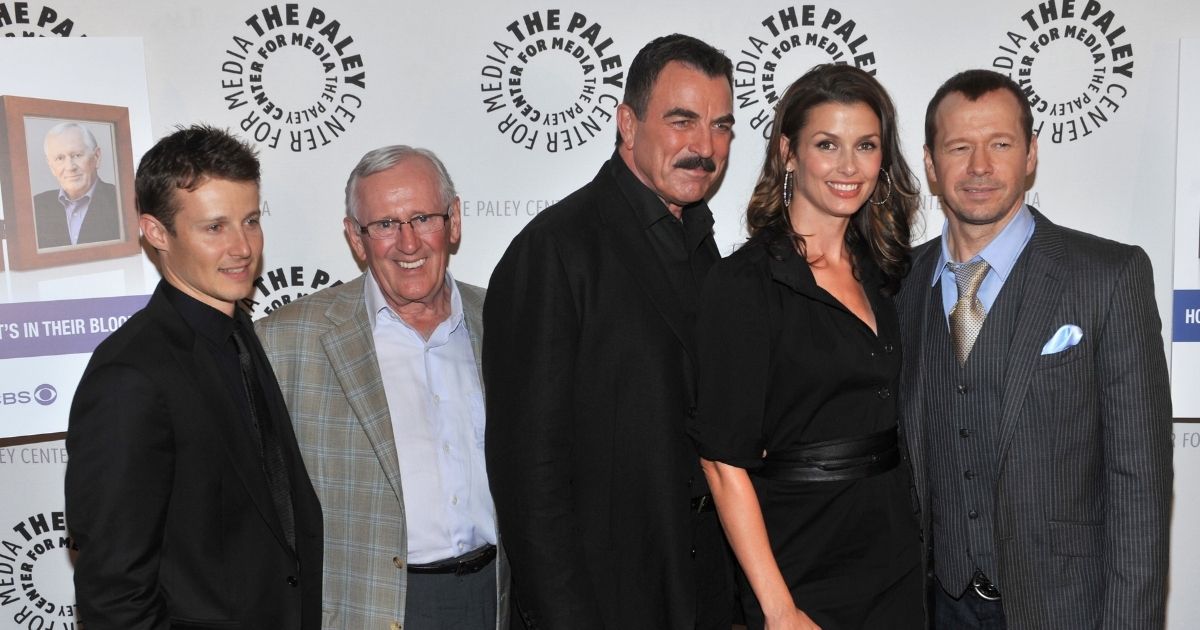 Actors (left to right) Will Estes, Len Cariou, Tom Selleck, Bridget Moynahan and Donnie Wahlberg attend the "Blue Bloods" Screening at The Paley Center for Media on Sept. 22, 2010, in New York City.
