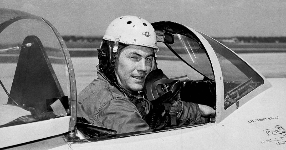 Chuck Yeager is seen in a jet's cockpit in 1948 when he was 25.