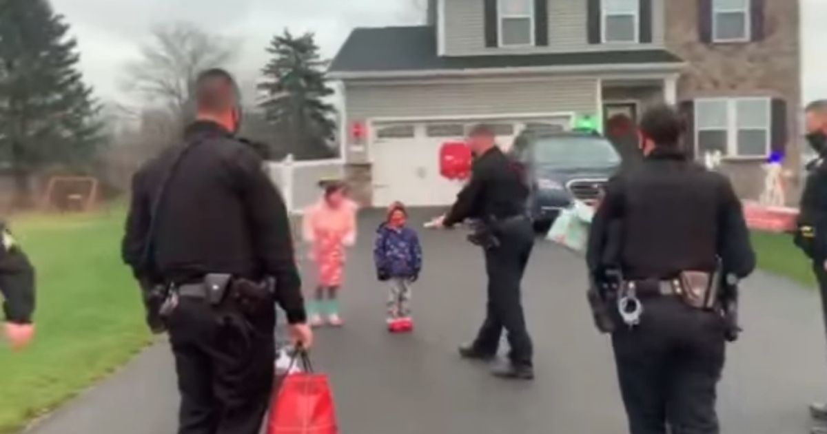 Officers from the Onondaga County Sheriff's Office visit 5-year-old Kaiden, who is fighting Leukemia.