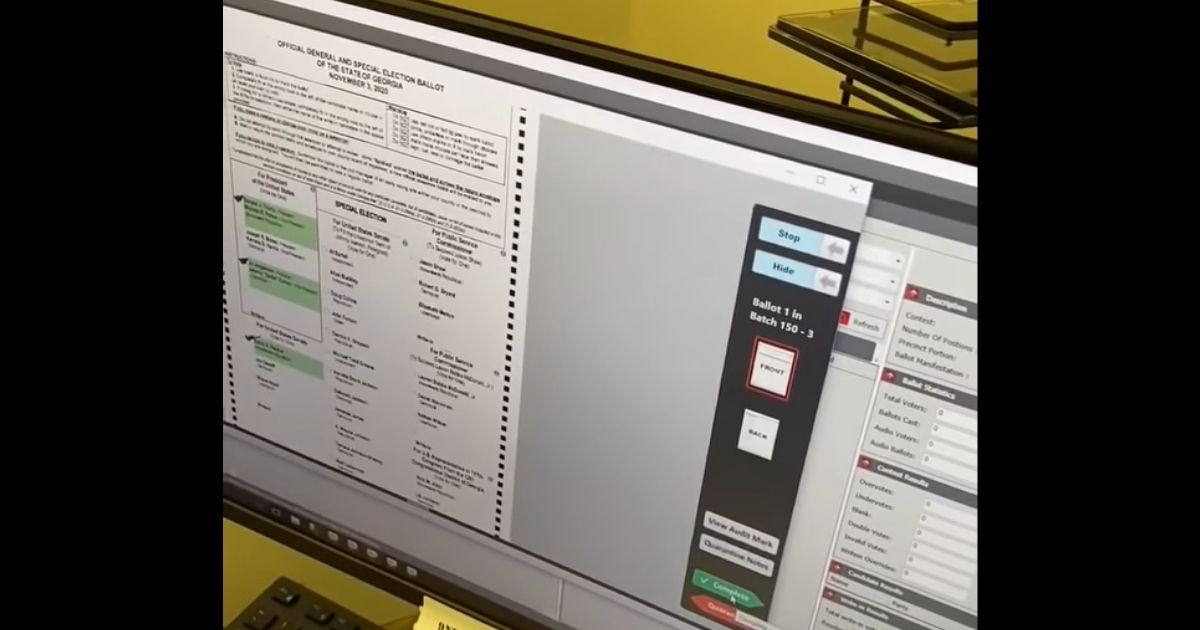 A ballot from a Dominion Voting Systems machine is seen on a computer screen.