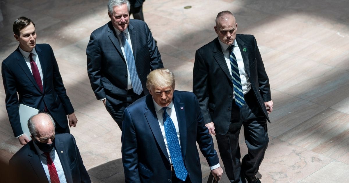President Trump arrives for a meeting with GOP Senators in the Hart Senate Office Building on Capitol Hill, May 19 in Washington, D.C.