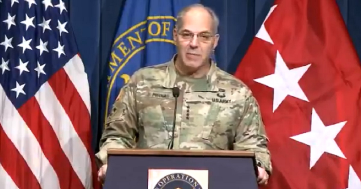 Army Gen. Gustave Perna addresses a news conference Saturday in Washington.