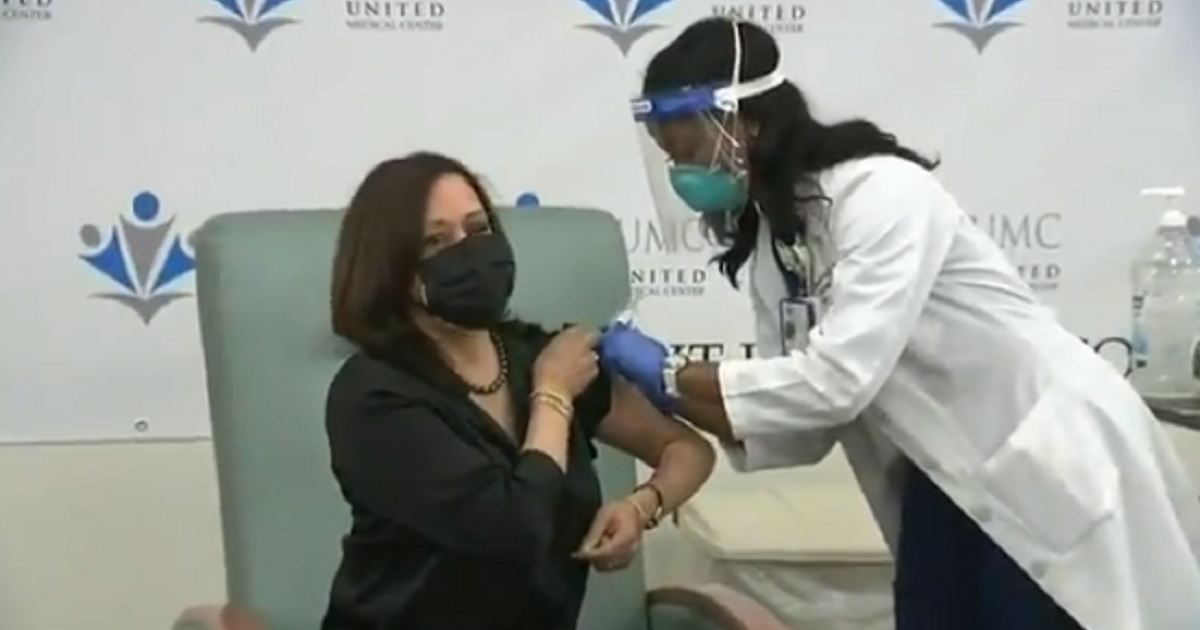 Sen. Kamala Harris receives a COVID-19 vaccination Tuesday at United Medical Center in Washington, D.C.