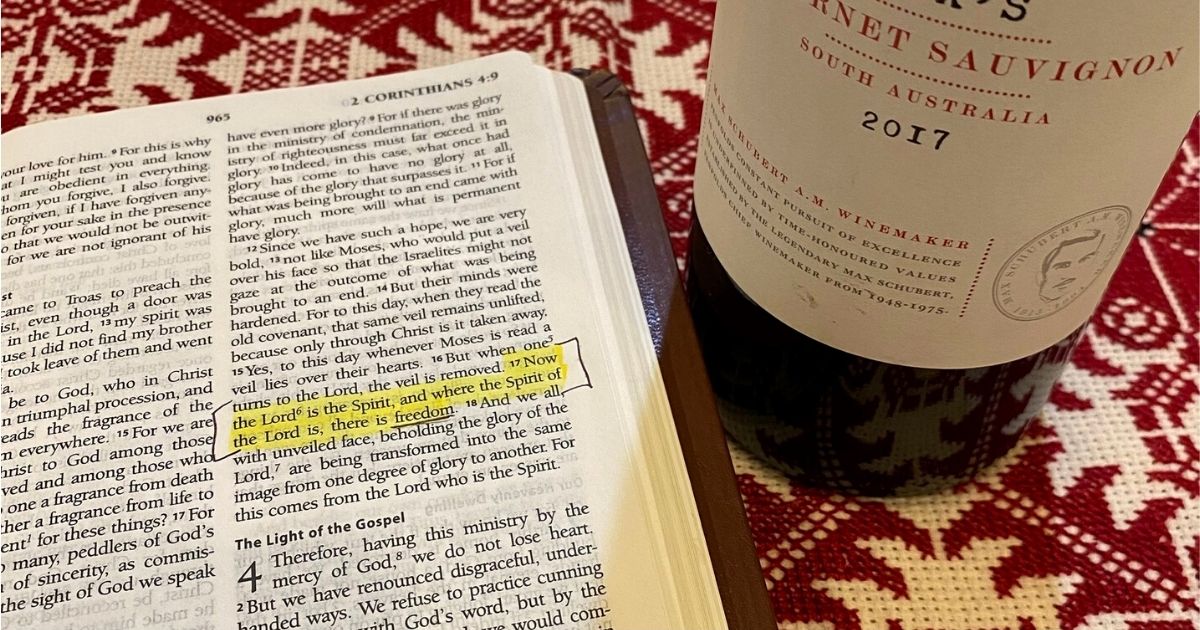 A picture shared by Secretary of State Mike Pompeo showing Australian wine and an open Bible.
